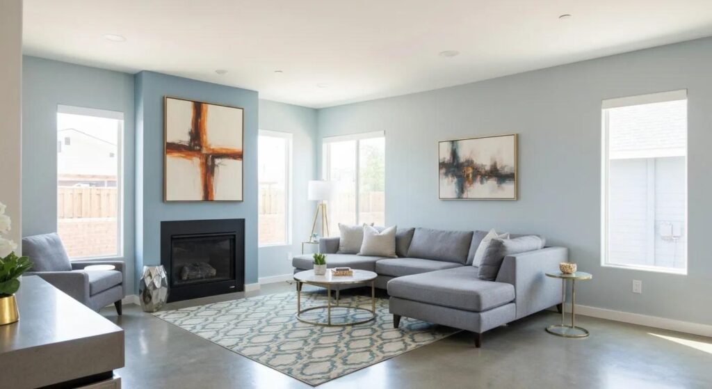 Beautifully renovated living room showcasing modern decor and inviting atmosphere