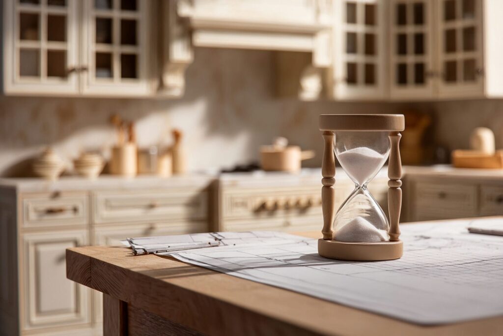 hour glass in kitchen illustrating long-lead items for custom homes