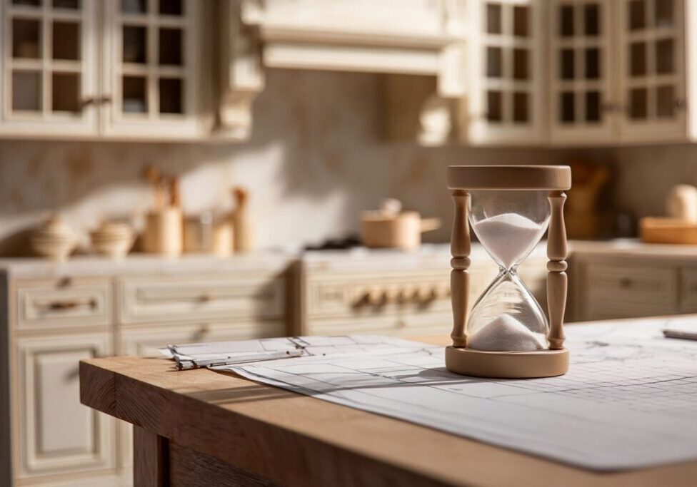 hour glass in kitchen illustrating long-lead items for custom homes